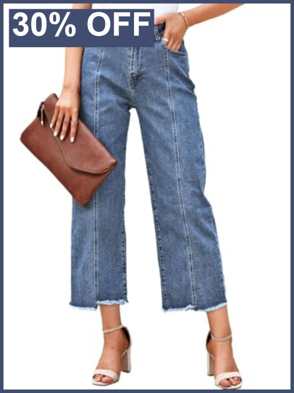 High Waisted Wide Leg Cropped Jeans Loose Fit Raw Hem Denim Pants